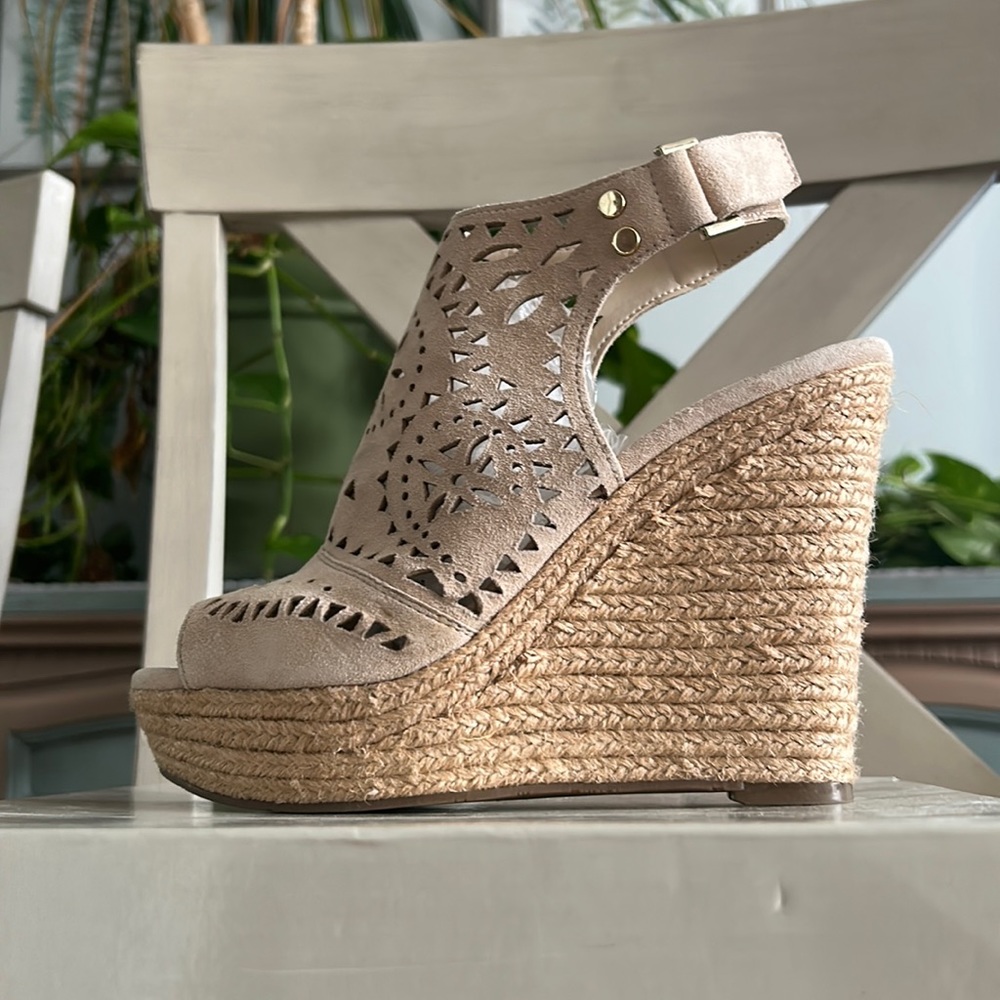 Super cute Suede “light natural” color wedges by MARC FISHER